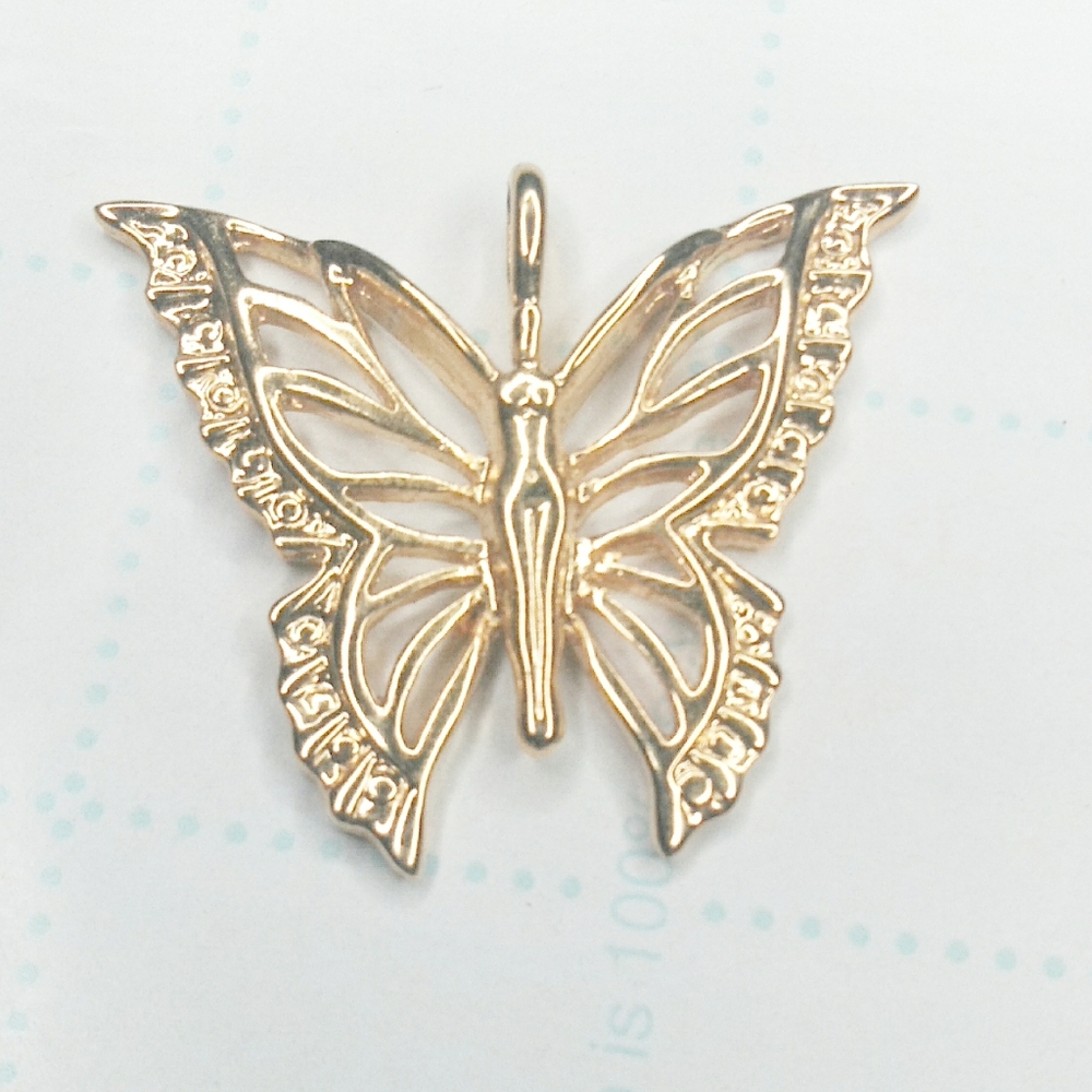 Fran Gold Tone Butterfly Nude Woman Center Pendant